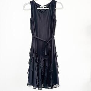 Vintage Evan Picone Ruffle Chiffon Black Fit & Flare Dress Size 4